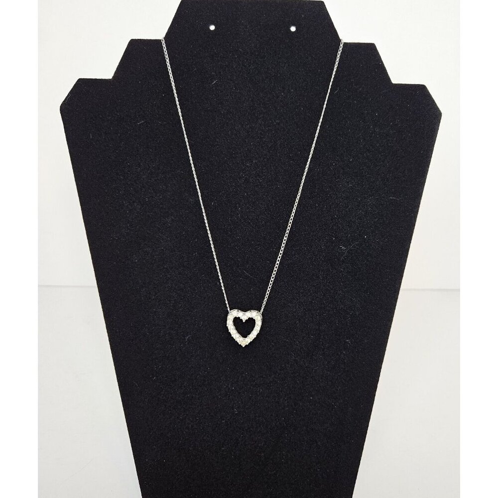 Vintage Sarah Coventry Heart Pendant Rhinestone Necklace 15" Chain Choker Signed